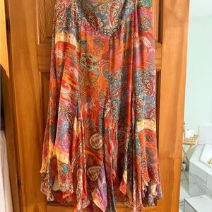 Ralph Lauren Orange and Blue A-Line Midi Skirt